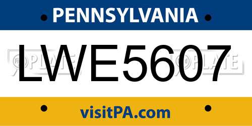 LWE5607 Pennsylvania License Plate