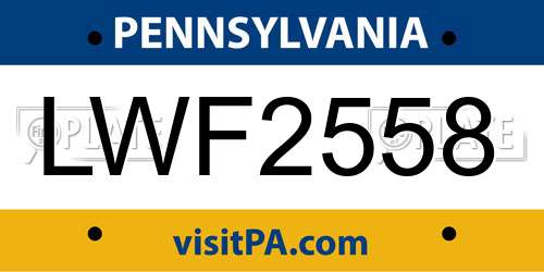 LWF2558 Pennsylvania License Plate