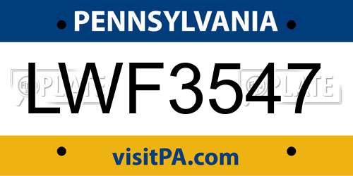 LWF3547 Pennsylvania License Plate