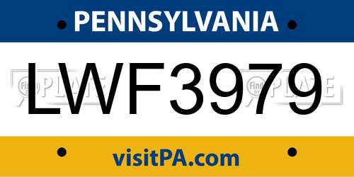 LWF3979 Pennsylvania License Plate
