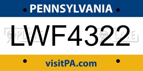 LWF4322 Pennsylvania License Plate