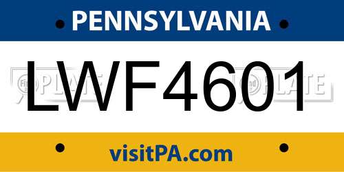 LWF4601 Pennsylvania License Plate