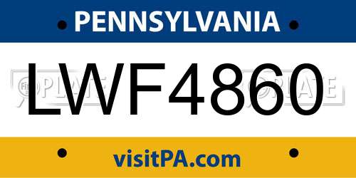 LWF4860 Pennsylvania License Plate