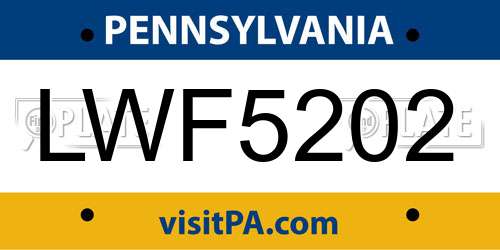 LWF5202 Pennsylvania License Plate