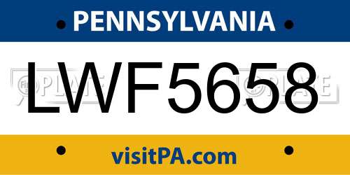 LWF5658 Pennsylvania License Plate