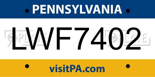LWF7402 Pennsylvania License Plate