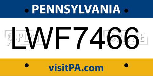 LWF7466 Pennsylvania License Plate