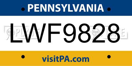 LWF9828 Pennsylvania License Plate