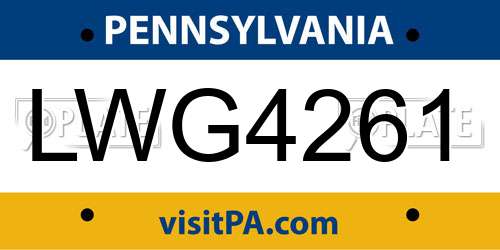 LWG4261 Pennsylvania License Plate