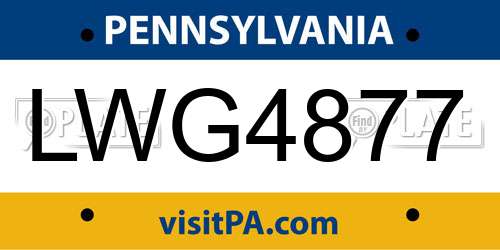 LWG4877 Pennsylvania License Plate