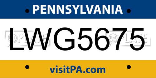 LWG5675 Pennsylvania License Plate