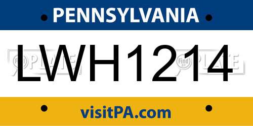 LWH1214 Pennsylvania License Plate