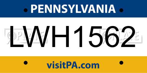 LWH1562 Pennsylvania License Plate