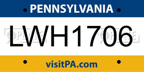 LWH1706 Pennsylvania License Plate