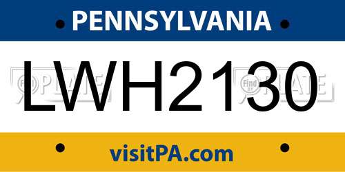 LWH2130 Pennsylvania License Plate