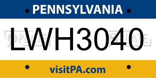 LWH3040 Pennsylvania License Plate