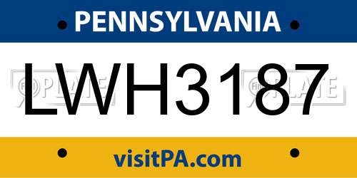 LWH3187 Pennsylvania License Plate