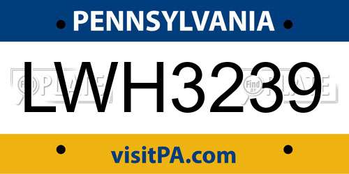 LWH3239 Pennsylvania License Plate