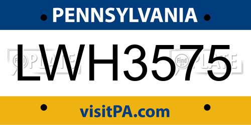 LWH3575 Pennsylvania License Plate
