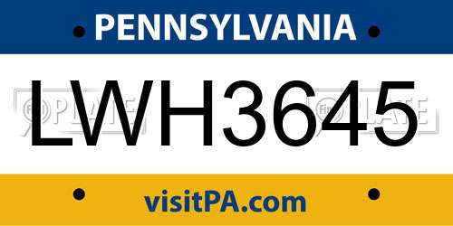 LWH3645 Pennsylvania License Plate