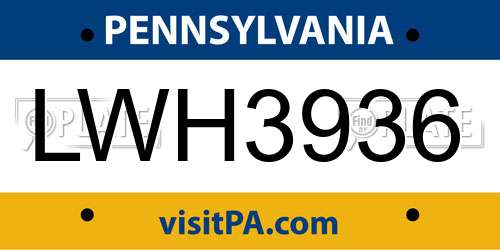 LWH3936 Pennsylvania License Plate