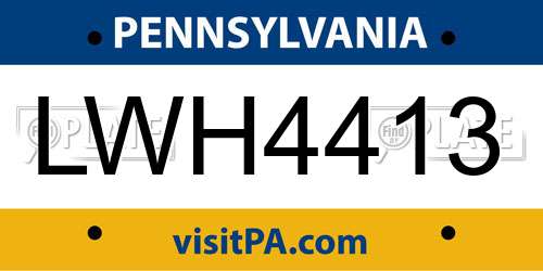 LWH4413 Pennsylvania License Plate