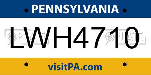 LWH4710 Pennsylvania License Plate