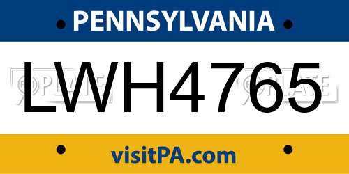LWH4765 Pennsylvania License Plate