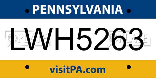 LWH5263 Pennsylvania License Plate