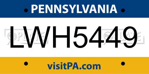 LWH5449 Pennsylvania License Plate