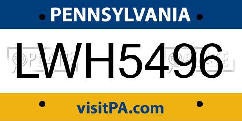 LWH5496 Pennsylvania License Plate