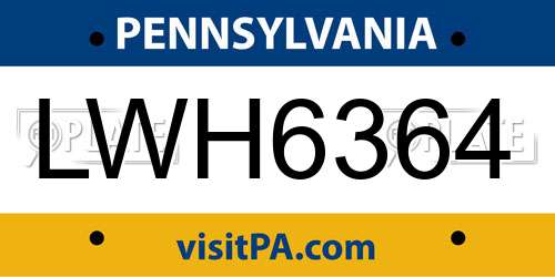 LWH6364 Pennsylvania License Plate