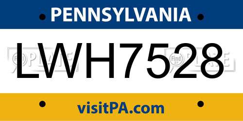 LWH7528 Pennsylvania License Plate