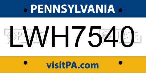 LWH7540 Pennsylvania License Plate
