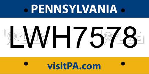 LWH7578 Pennsylvania License Plate