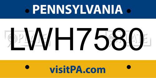 LWH7580 Pennsylvania License Plate