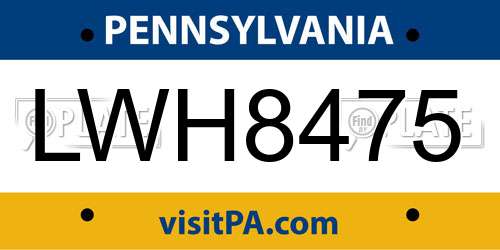 LWH8475 Pennsylvania License Plate