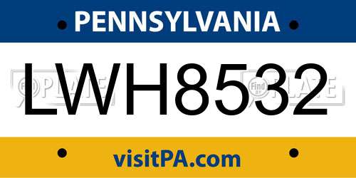 LWH8532 Pennsylvania License Plate