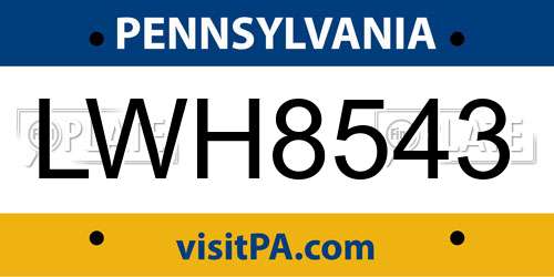 LWH8543 Pennsylvania License Plate