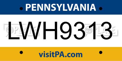 LWH9313 Pennsylvania License Plate