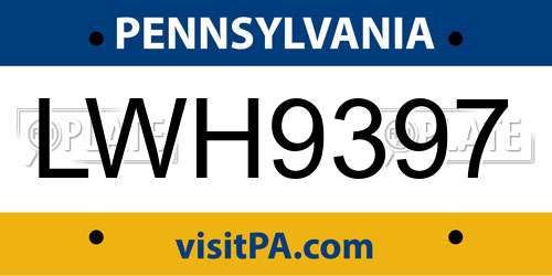 LWH9397 Pennsylvania License Plate
