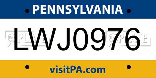 LWJ0976 Pennsylvania License Plate