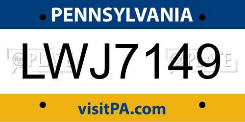 LWJ7149 Pennsylvania License Plate
