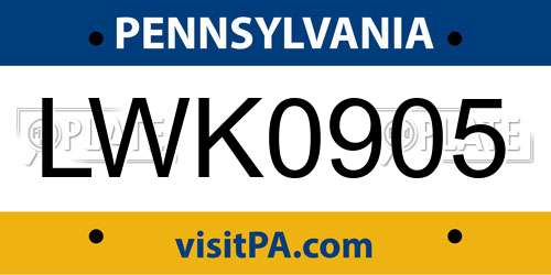 LWK0905 Pennsylvania License Plate