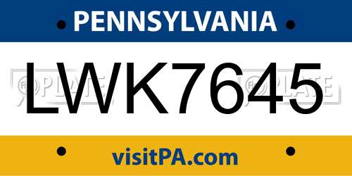 LWK7645 Pennsylvania License Plate