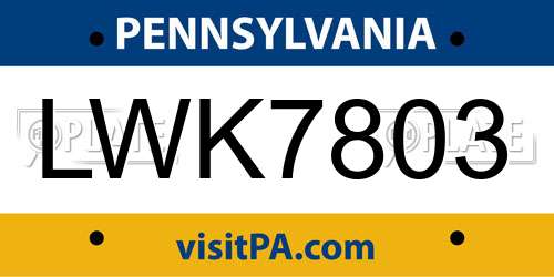 LWK7803 Pennsylvania License Plate