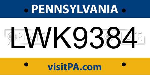 LWK9384 Pennsylvania License Plate