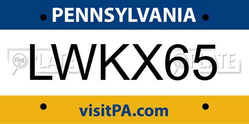 LWKX65 Pennsylvania License Plate