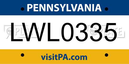 LWL0335 Pennsylvania License Plate