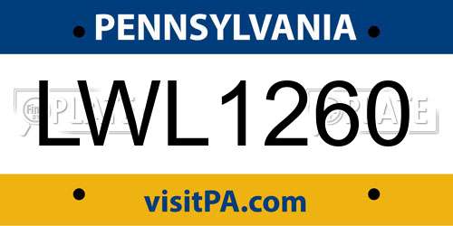 LWL1260 Pennsylvania License Plate